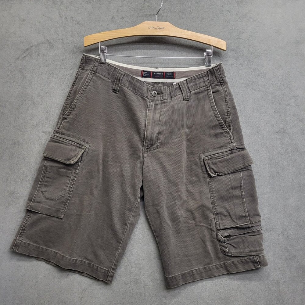 Express‎ Cargo Corduroy Shorts Men's Size 34 Gray Skater Grunge 90's Streetwear